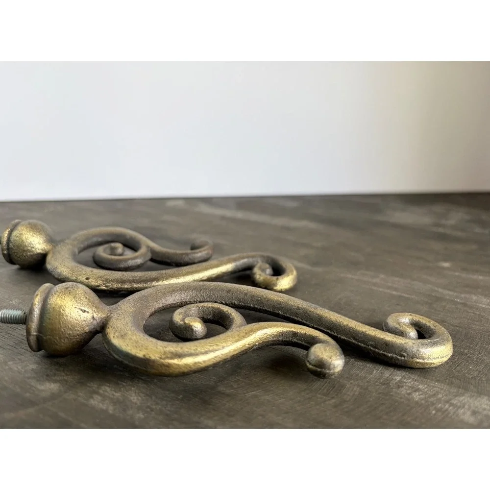 Vintage Gold Scroll Curtain Tiebacks Cast Metal Ornate Wall Holdbacks Set of 2